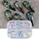 6 Grid Snow Crystal Nail Glitter Powder Sparkly Ice Chrome Flakes Reflective Thin Sequins Autumn Winter Nail Art Decoration LAXR