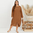 ZANZEA Asymmetrisches Midikleid Damen Karo-Kleid 2023 Damen Langarm Karierte Vestidos Sommerkleid Freizeit Hemd Robe