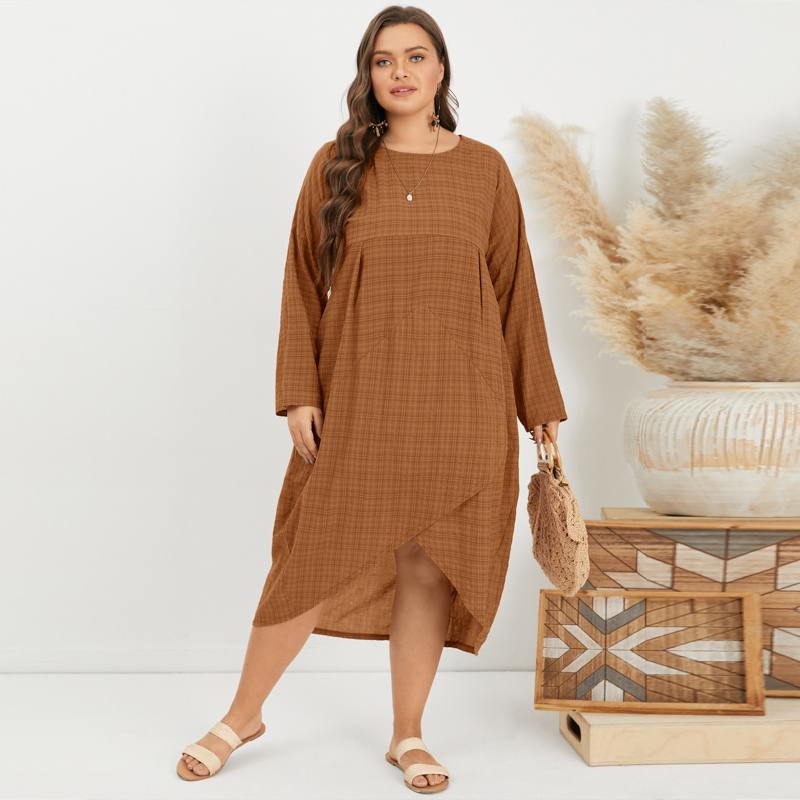 ZANZEA Asymmetrical Midi Dress Womens Check Dress 2023 Female Long Sleeve Plaid Vestidos Summer Sundress Casual Shirt Robe