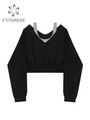 Woman Sweatshirt Hoodies Fashion Female Chic Loose Casual Streetwear Patchwork Ins Street Y2K Fake Two Pieces Hoodies Crop Top