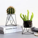 Nordic Geometric Ceramic Planter with Iron Rack Holder Metal Stand Desktop Flower Pot for Succulents Plants Home Garden Decor