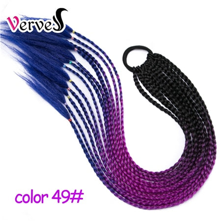 Synthetic 24 inch Ponytail Hairpiece With Rubber Band Hair Ring Chignon Crochet Braid Hair Ponytail Hair Extension Pink,Rainbow