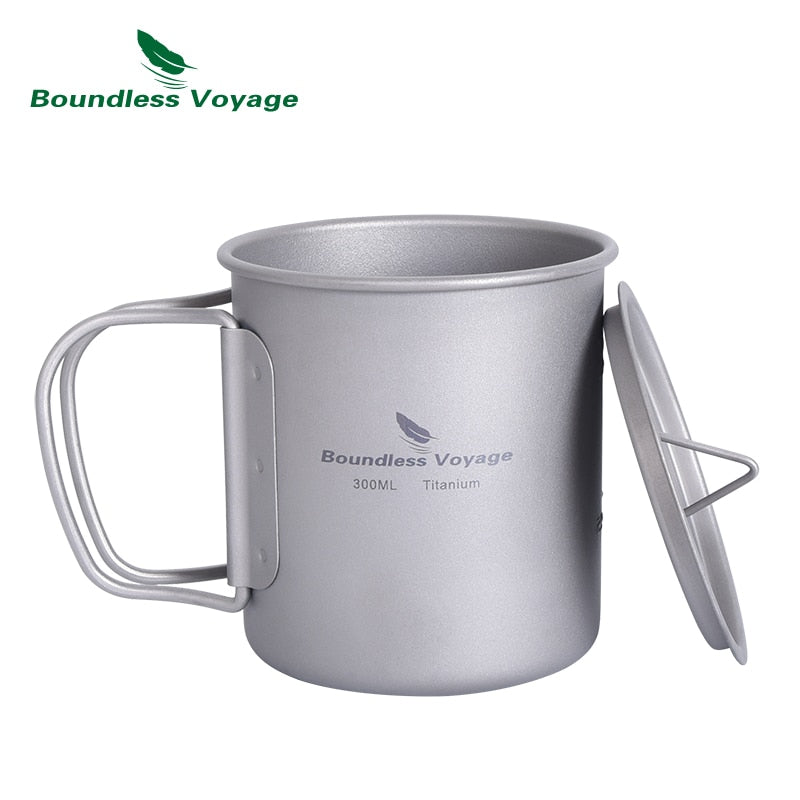 Boundless Voyage Titanium Cup with Lid Folding Handle Outdoor Camping Mug Pot Drinkware 200ml 500ml 750ml 1250ml