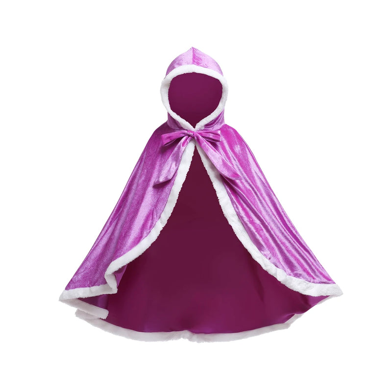 Children Snow Queen Anna&Elsa Girls Velvet Cloak Hooded Christmas Fairy Cinderella Rapunzel Aurora Belle Princess Dress Up Cape