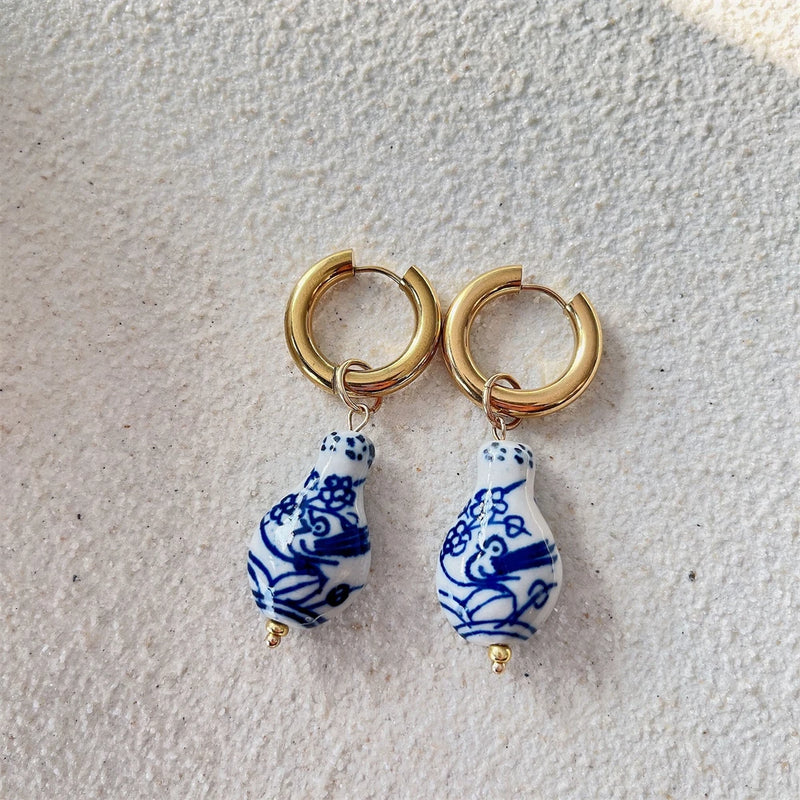 Fashion Pie pair semi-precious Lapis lazis Natural Gem beads Heart of Love Pendant Charm Women's Earrings Jewelry 2022