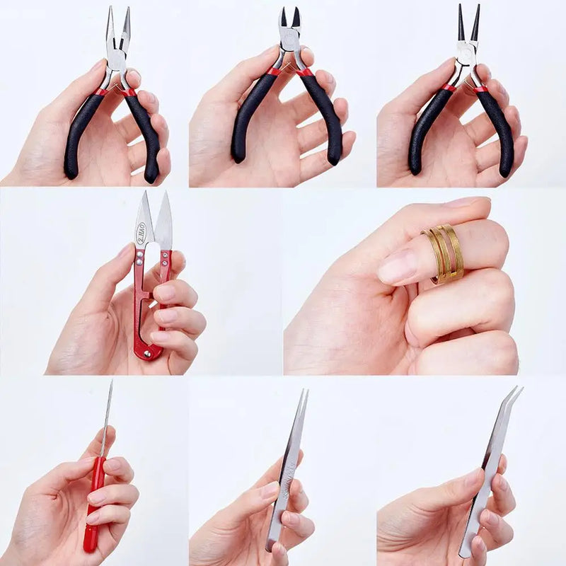 1Set Jewelry Making Tool Wire Cutter/Round Nose Pliers Side Cutting Pliers Scissor Vernier Tape Measure Beading Tweezers Awls