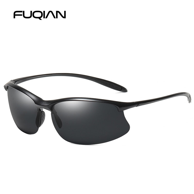 FUQIAN Brand New Sports Polarized Sunglasses Men Women Vintage Reimless Glasses TR90 Light Weight Driving Eyewear UV400