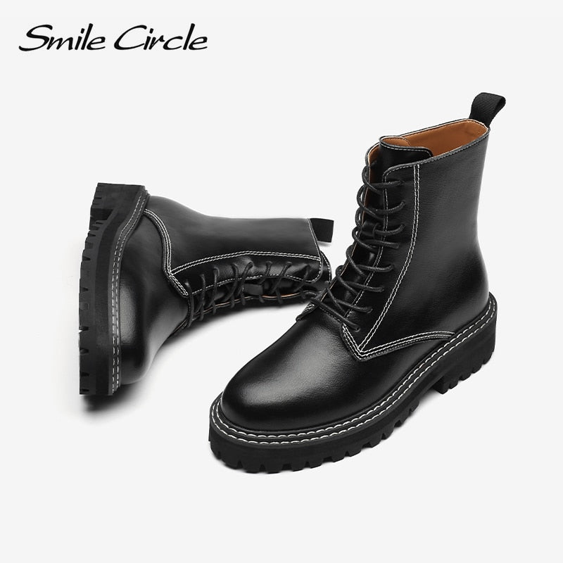 Smile Circle Ankle Boots Women Flats Platform shoes Fashion Round toe Comfortable Casual Short Boots Ladies