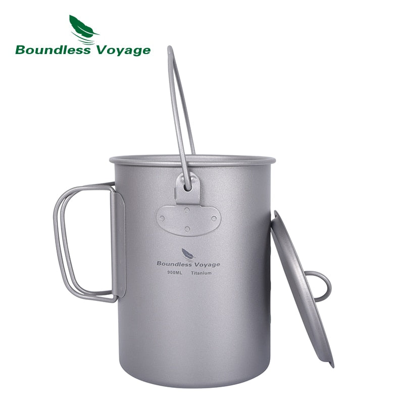 Boundless Voyage Titanium Cup with Lid Folding Handle Outdoor Camping Mug Pot Drinkware 200ml 500ml 750ml 1250ml