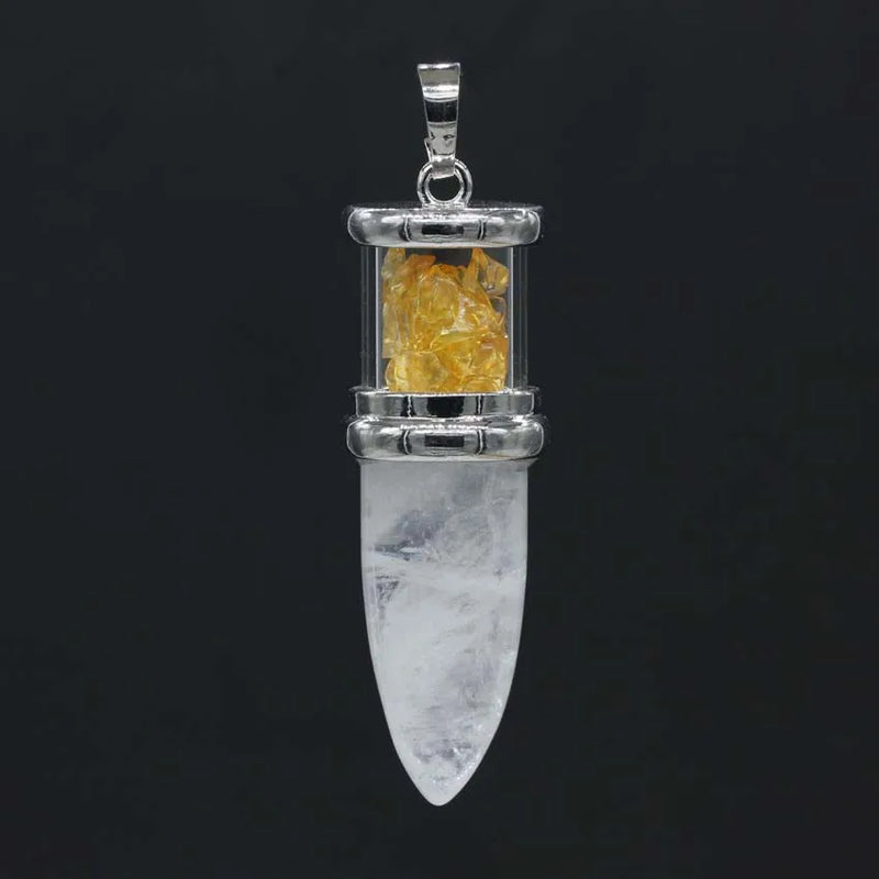 KFT Natural Healing Crystal Quartz Reiki Stone Necklace Rock Citrines Bullet Shape Pendulum Stone Pendant Jewelry For Women Men