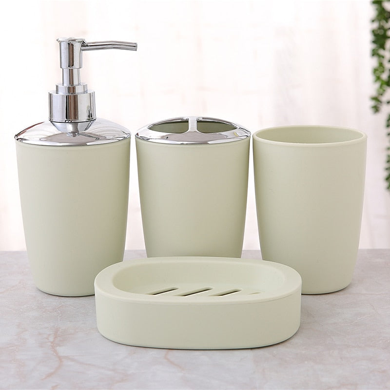 4Pcs Bathroom Set Plastic Soap Dispenser Bottle Washroom Toothbrush Holder Cup Suit Bathroom Accessories