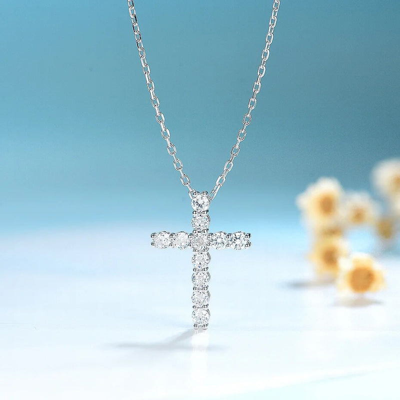 Kuololit 3.0mm Moissanite Cross Pendants For Women Solid 925 Sterling Silver Handset Luxury Necklace for Engagement Bridal Gifts