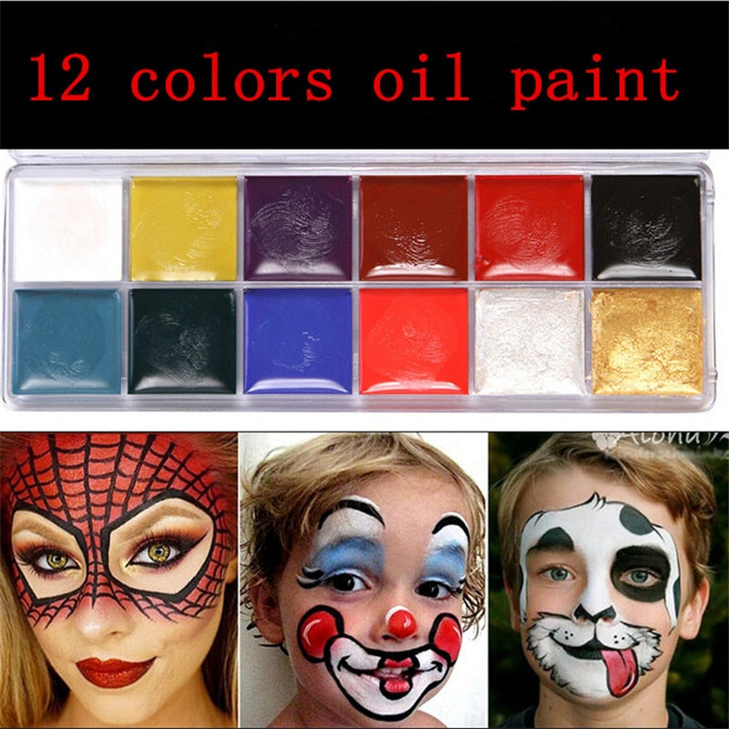 12 Colors Body Painting Play Clown Face Body Art Painting Oil Painting Tattoo Halloween Party Makeup Cosmetic Bodypainting