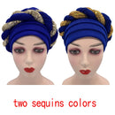 Latest African Auto Geles Headtie Already Made Headties Shinning Sequins Turban Cap for Women Ready Female Head Wraps