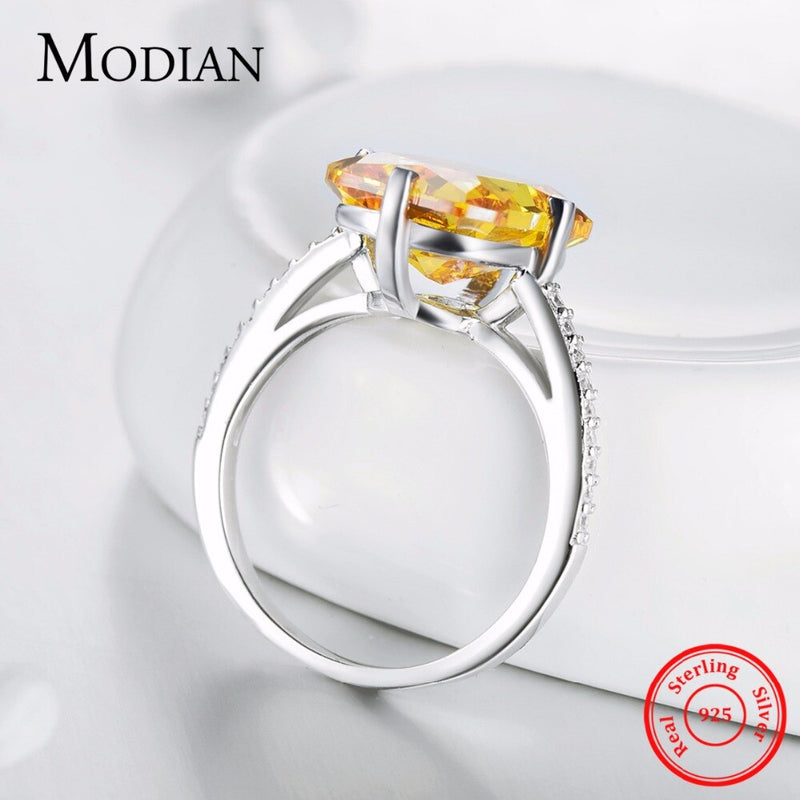 Modian Hot 100% 925 Sterling Silver Yellow Dazzling CZ Ring For Women Engagement Luxury Anniversary Finger Jewelry Bague Anel