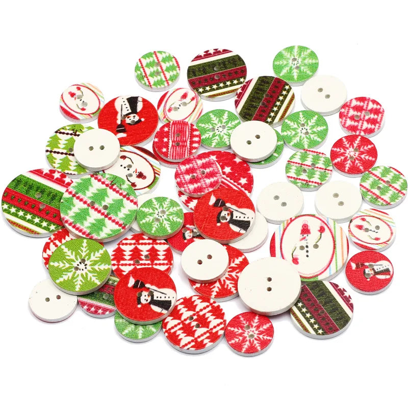 50pcs 15/20/25mm Christmas Wooden Buttons Round Painted Sewing Button For Clothing Decoration Scrapbook Diy Sewing Accessories