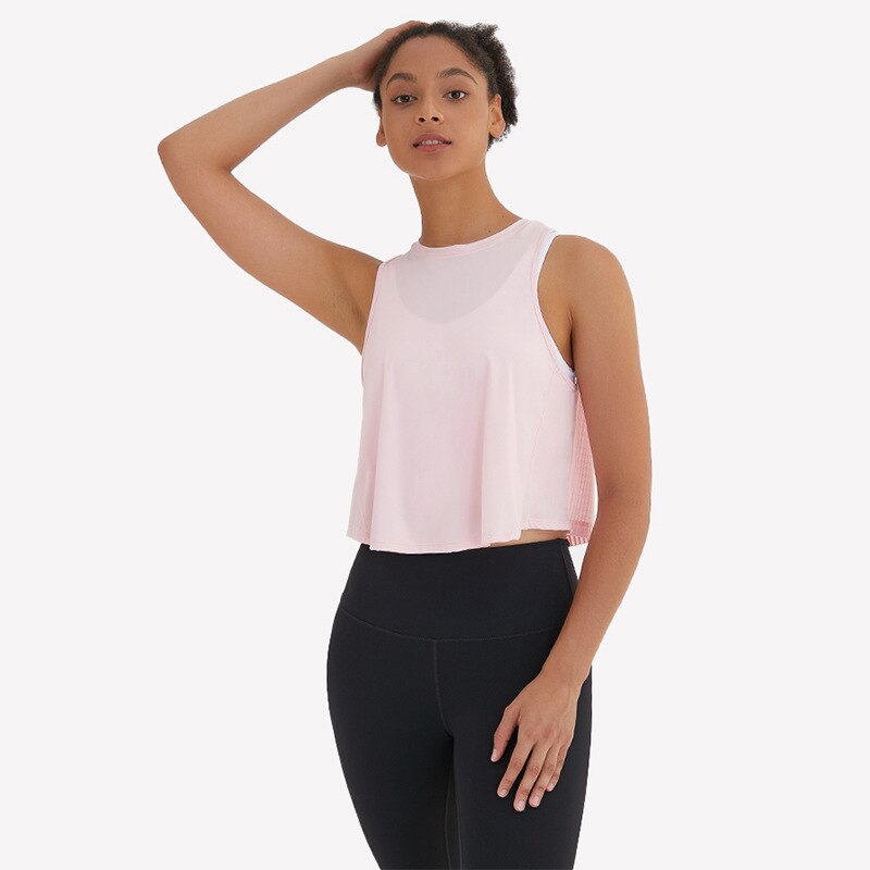 SHINBENE PLEATS High-Neck Yoga Fitness Tank Tops Vest Women Loose Fit Quick Dry Workout Athletic Crop Top Sleeveless Shirts