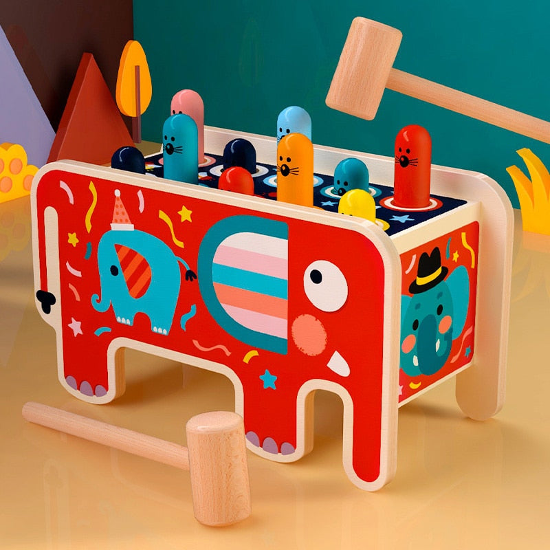 Colorful Wooden Whack-A-Mole Game Early Educational Toys Kids Musical Bus Baby Girl Boy Toys Hand Knocking Hamster Montessori