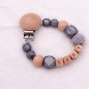 Handmade Free Personalized Name Silicone Wood Pacifier Clips Safe Teething Chain Baby Teether Eco-friendly Dummy Clips Holder