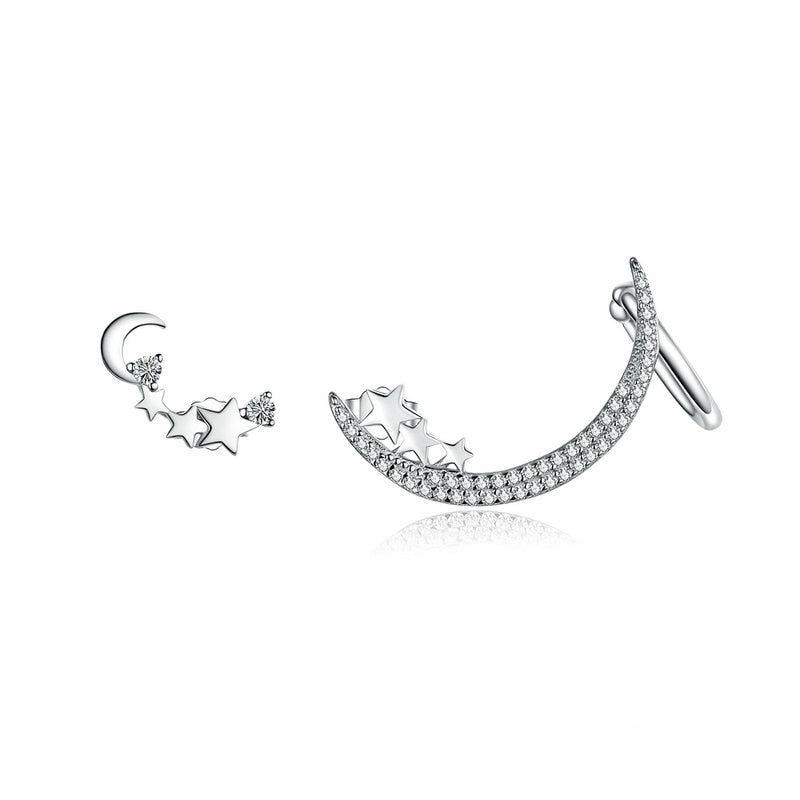 BAMOER Star Comet Asymmetry Stud Earrings for Women Clear CZ Bright Meteor Ear Stud 925 Sterling Silver Jewelry Femme BSE087
