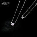 Modian Brands Simple 925 Sterling Silver Geometric Cut Sparkling Zircon Pendant Necklace for Women Wedding Engagement Jewelry