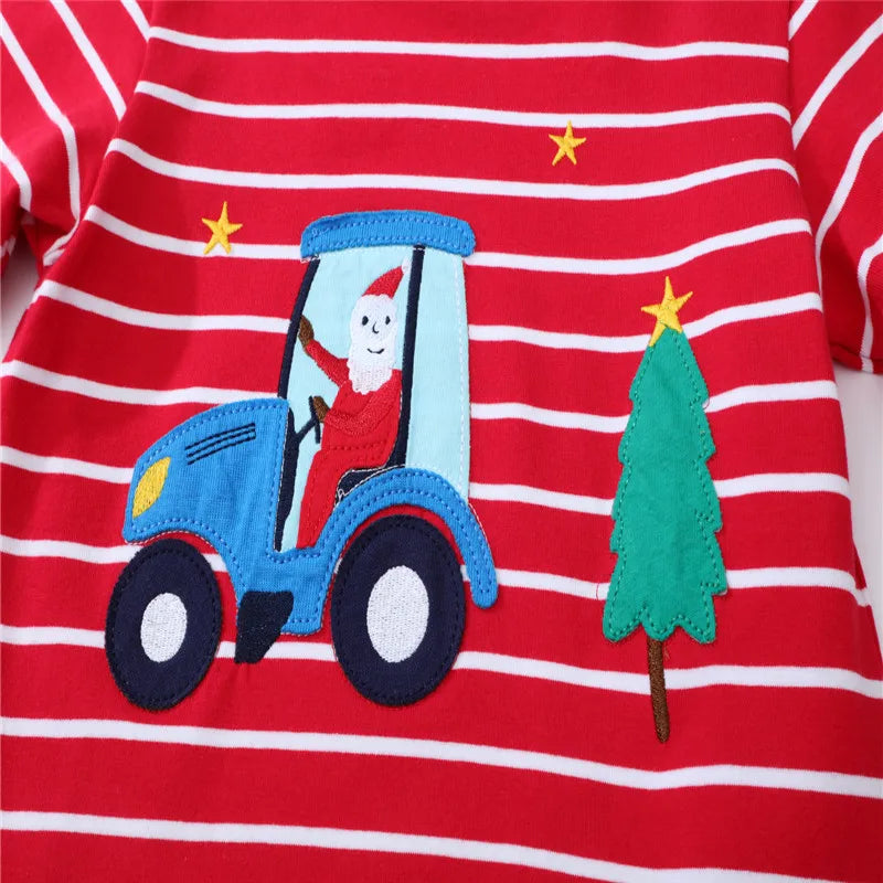 Jumping Meters New Arrival Christmas Kids Tshirts Cotton Stripe Santa Clause New Years Baby Tees  Autumn Winter Kids Clothes