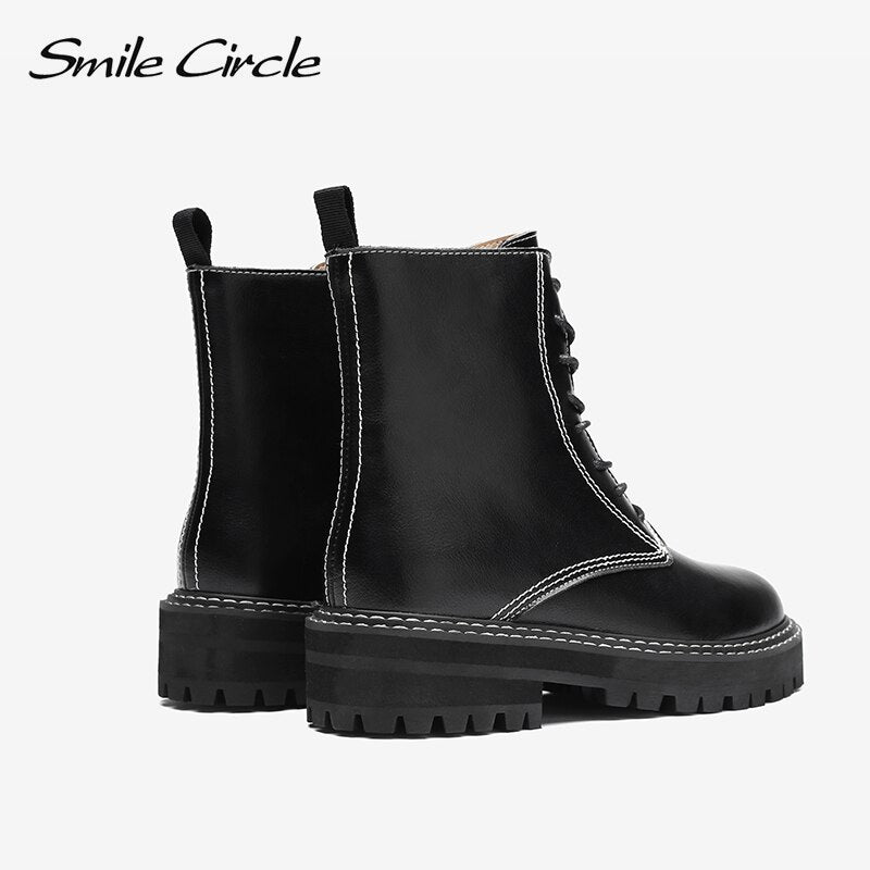 Smile Circle Ankle Boots Women Flats Platform shoes Fashion Round toe Comfortable Casual Short Boots Ladies