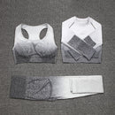 NORMOV 3PCS Fitness Two Piece Set Women Seamless Leggings Long Sleeve Crop Top Sports Bra Tracksuit Wear Workout Sports Suit