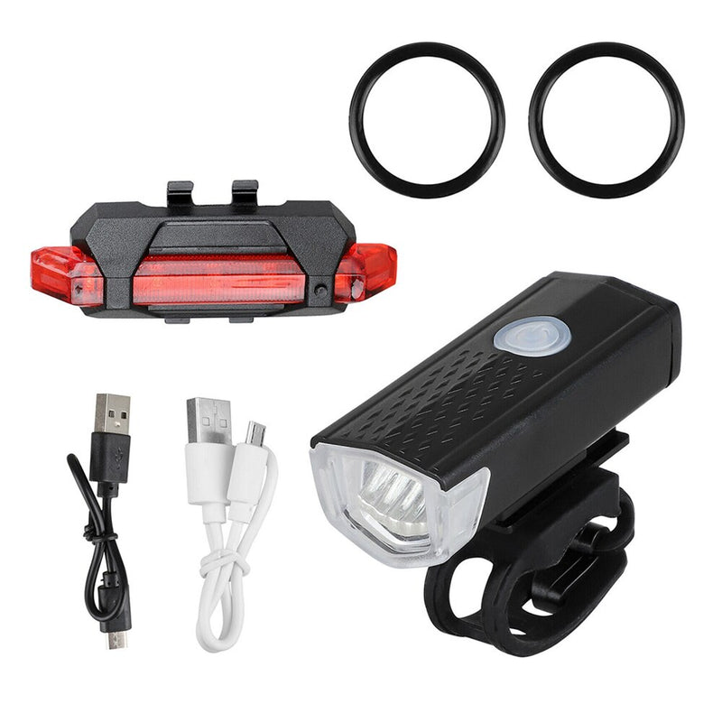 Bike Bicycle Light USB LED Rechargeable Set Mountain Cycle Front Back Headlight Lamp Flashlight