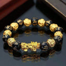 Feng Shui Obsidian Stone Beads Bracelet Wristband Gold Color Black Pixiu Wealth Good Luck Women Bracelet  Men Women Unisex