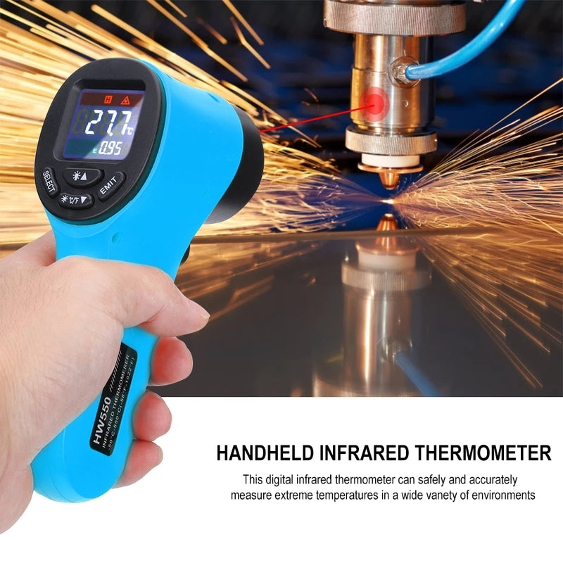 HW550 Digital Infrared Thermometer Non-Contact Laser-Point Industrial Pyrometer Temperature Gun -50~550℃(-58~1022℉) IR Thermomet