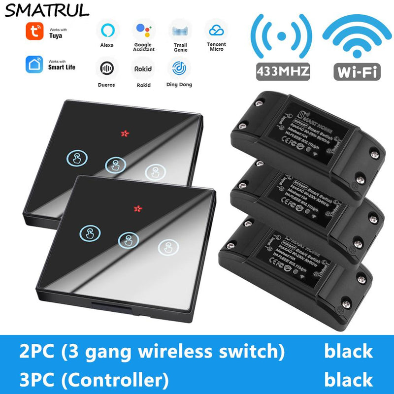 SMATRUL Tuya Smart App WiFi Touch Switch Light Wall Panel RF 433Mhz Remote DIY Relay Breaker Module Home Google Alexa 220V