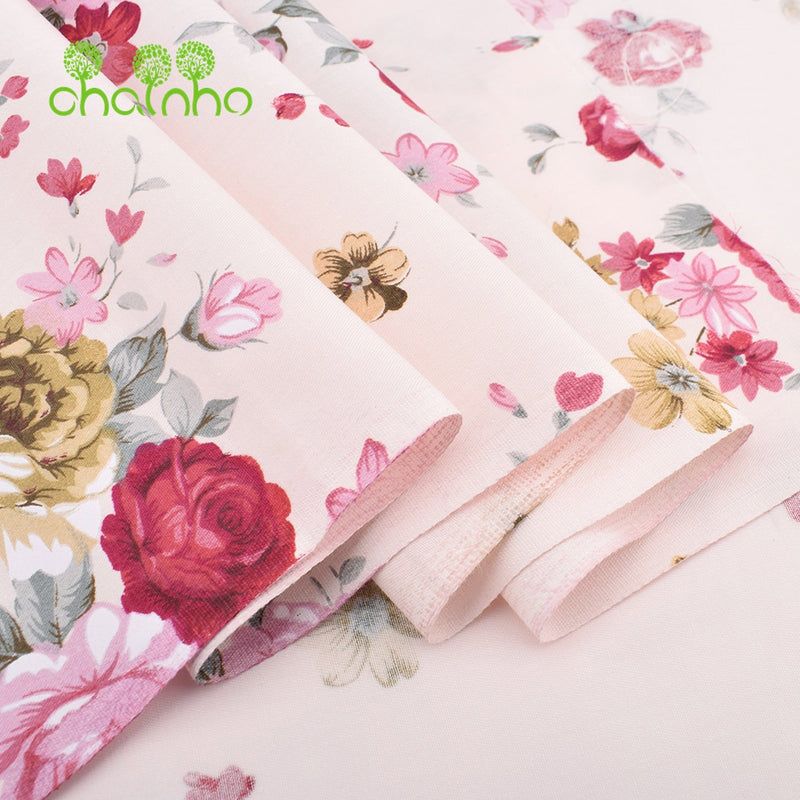 Chainho, 8pcs/Lot, Rose Printed Twill Cotton Fabric,Patchwork Cloth For DIY Quilting Sewing Baby&amp;Children Sheets Dress Material