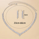 StoneFans Wedding Lozenge Step Style Rhinestone Necklace Earrings Set For Women Jewelry Choker Tassel Earring Bridal Gift Party