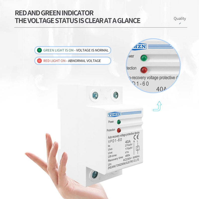 1 pcs 40A 230V Din rail automatic recovery reconnect over voltage and under voltage protective device protection relay