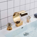 Basin Faucet Gold Deck Mounted Crystal Handle Waterfall 3PCS Bathroom Sink Faucet Double Handles Mixer Tap Basin Tap Torneira