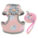 Hundegeschirr Leine Set Modisch Süß Floral Atmungsaktiv Verstellbares Katzengeschirr Weste für kleine mittlere Hunde Katzen Leinen Outdoor