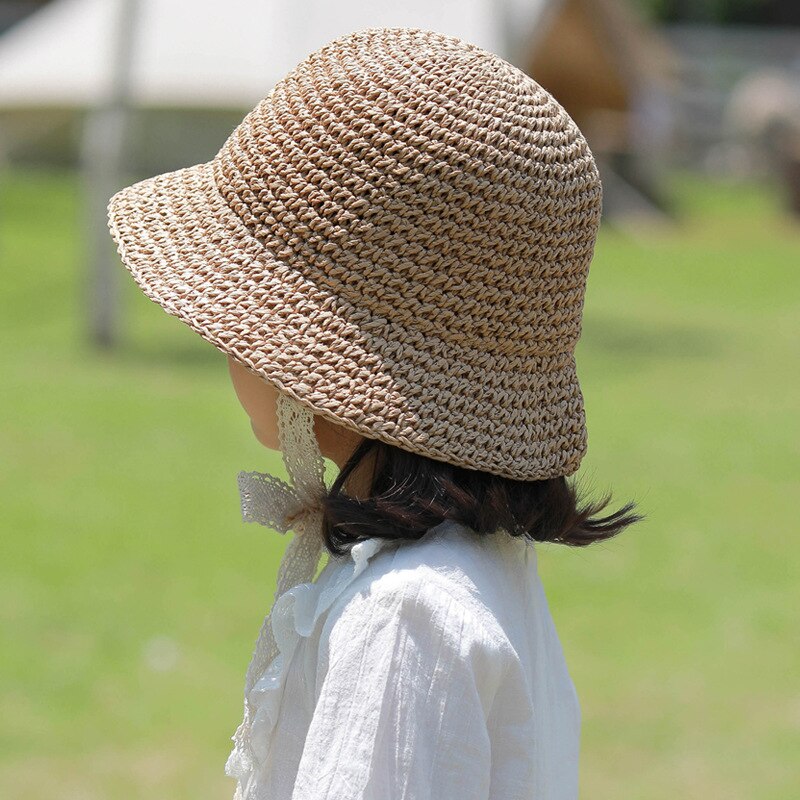 Lace Baby Hat Summer Straw Bow Baby Girl Cap Beach Children Sun Hat Princess Baby Hats and Caps for Kids 1PC