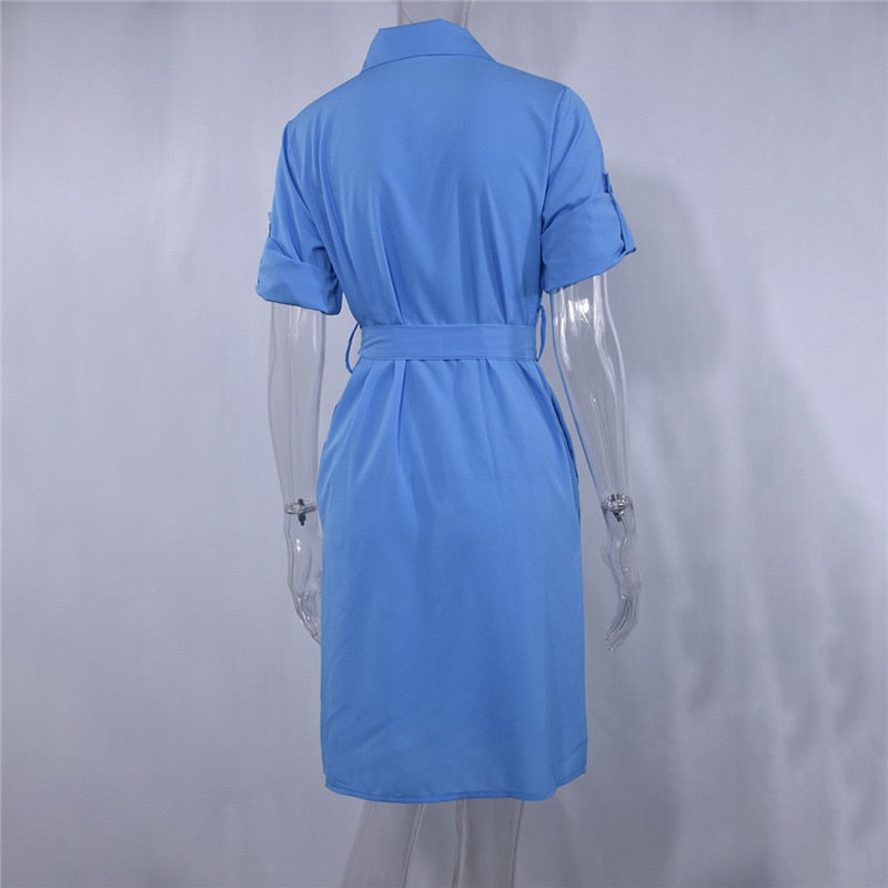 Fashion Turn-down Collar Office Ladies Shirt Dress Women Three Quarter Sleeve Winter Dress Streetwear Casual Vestidos Loose Robe