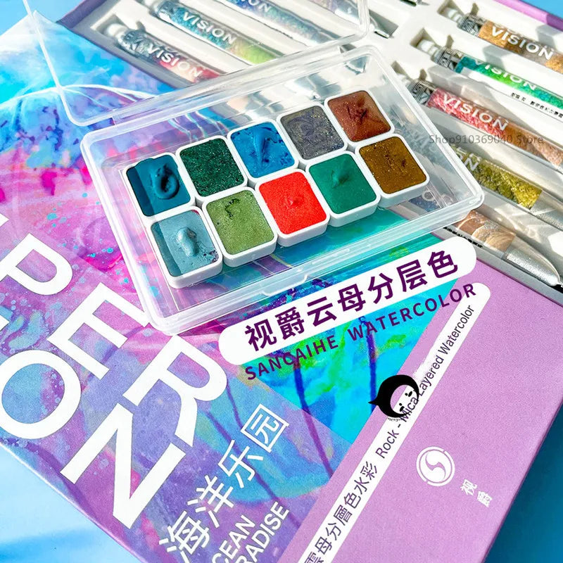 Super Vision Mica Chameleon Layered Color Metallic Watercolor Paint Hand-painted Flash Pigment Pearlescent Acuarelas Nail Art