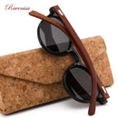 RAVENISA  Vintage Round  Wood Sunglasses Mono Green Lenses Sun Glasses For Men Women Wooden Eyewear