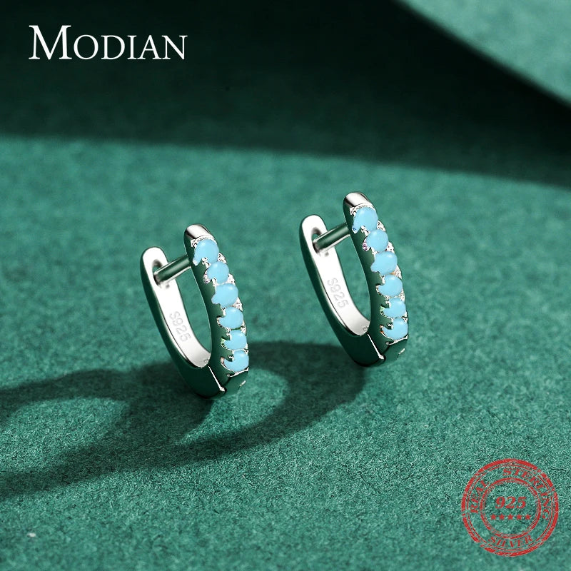 Modian Silver Turquoise Tiny Earring Fashion 925 Sterling Silver Exquisite Small Hoop Earrings For Women Gir Statement Jewelry
