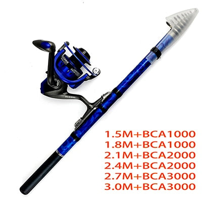 Fishing Rod and Reel Set Carbon Telescopic Fishing Rod Pole with 5.5:1 Metal Spool Spinning Reel Freshwater Kits