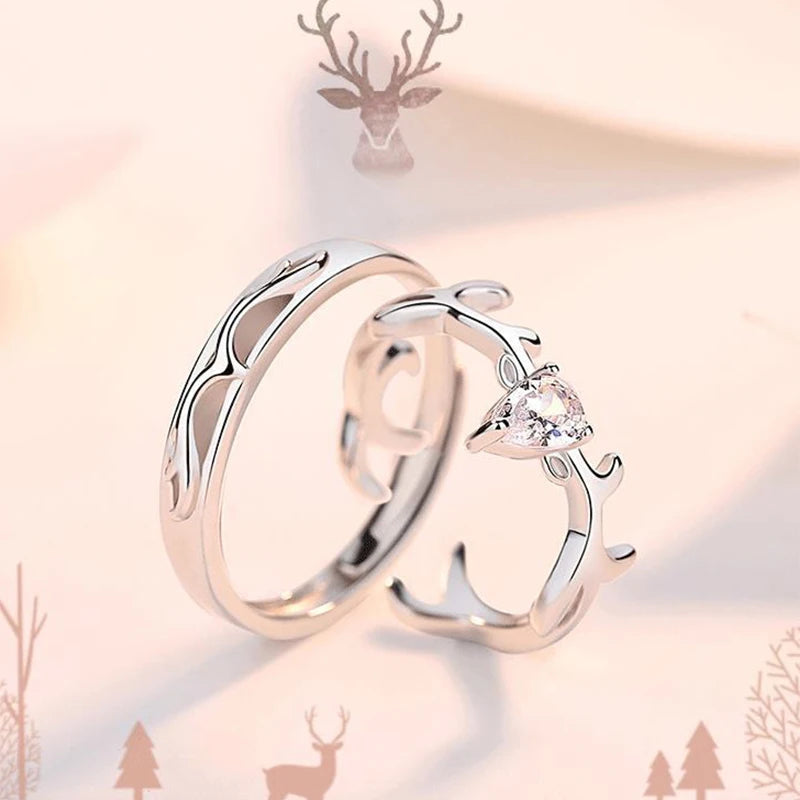 2 PCS/Set Couple Rings For Women Sun Moon Butterfly Deer Dolphin Wings Electrocardiogram Cross Matching Jewelry Finger Open Ring