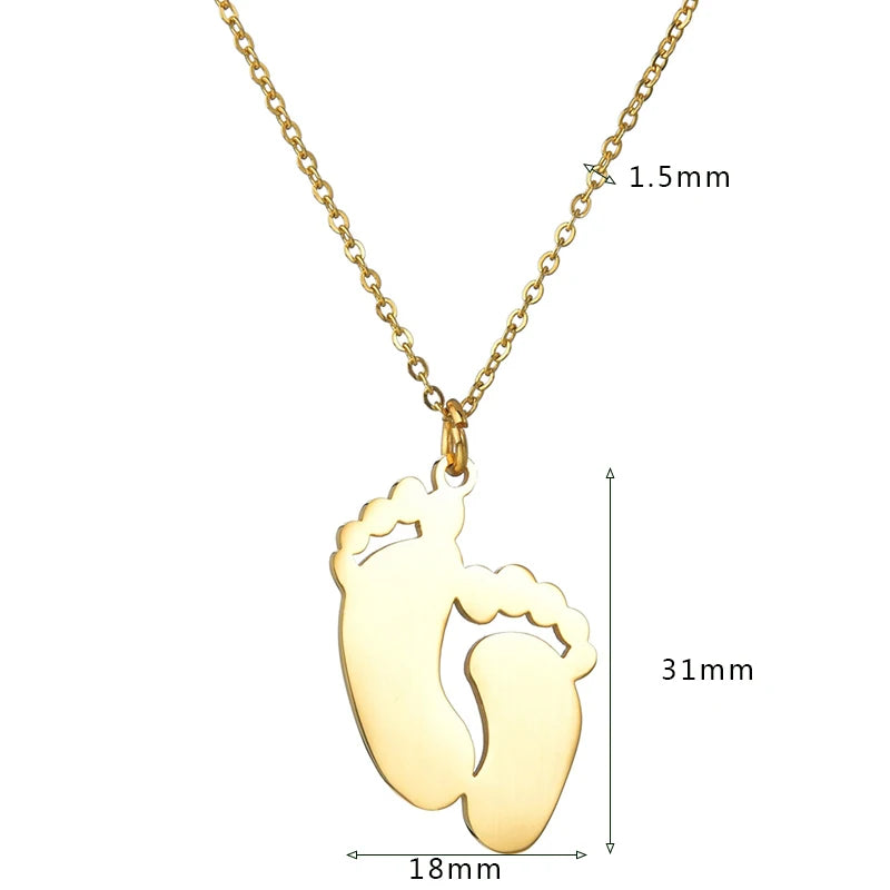 Atoztide Fashion Engraved Name Date Feet Jewelry Pendant DIY Customized Stainless Steel Necklaces For Baby Women Chain Gift