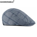 SHOWERSMILE Navy Plaids Beret Hat Men British Style Gatsby Male Falt Cap Spring Summer Male Ivy Retro Men's Checked Newsboy
