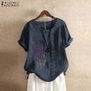 Vintage Cotton Linen Blouse 2023 ZANZEA Summer Embroidery Tunic Tops Women Casual O Neck Short Sleeve Work Shirts Female Blusas
