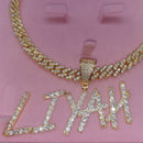 Personalisierte Namenskette mit 9MM Zirkonia Cuban Chain für Damen und Herren, scharfer Bubble-Letter-Anhänger, Hip Hop Schmuck