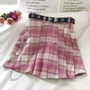 Harajuku Plaid Skirt Women Punk y2k High Waist Mini Tennis Skirts Uniform Chain Pocket A-line Streetwear Vintage Free Belt