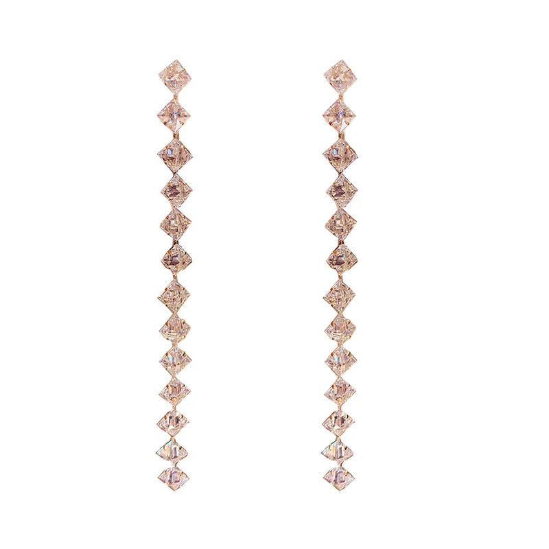 2021 Elegant Female Square Zircon Drop Earrings Charm Bride Wedding Earrings For Women Fashion Silver Color Tassel Long Earrings